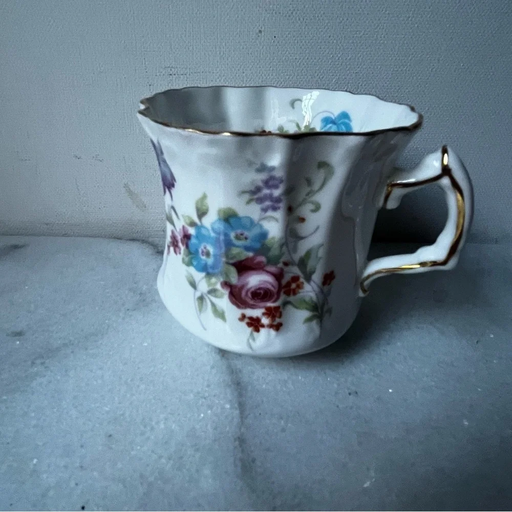 Floral Porcelain Teacup with Gold Trim